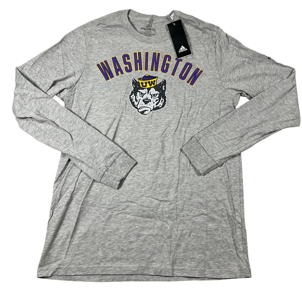 Adidas Washington Huskies Long Sleeve Amplifier Tee Gray Mens Medium NWT